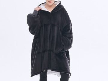 Liquidation/Wholesale Lot: Hoodie Blanket Sweatshirt with Sherpa Lining with Pocket – Black