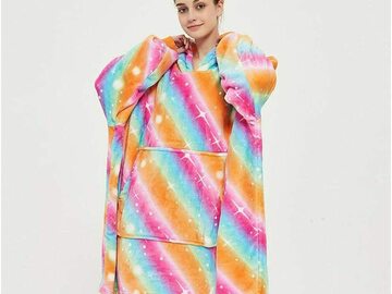 Liquidation/Wholesale Lot: Hoodie Blanket Sweatshirt with Sherpa Lining – Rainbow Stars