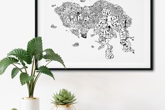  : Framed Black & White HK Island Typo Map Print on Fine Art Paper