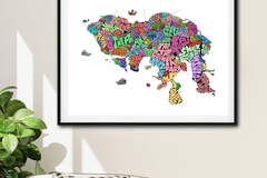  : Framed Coloured HK Island Typo Map Print on Fine Art Paper