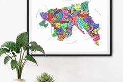  : Framed Coloured Kowloon Typography Map Print on Fine Art Paper