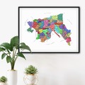  : Framed Coloured Kowloon Typography Map Print on Fine Art Paper