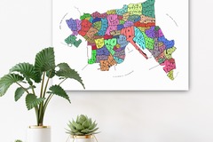  : Coloured Kowloon Typography Map Art Print on Canvas