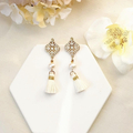  : Detailed Filigree & Pearl Tassel Earrings - W/G