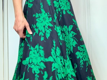 Selling: Navy + Green Floral Silk Skirt