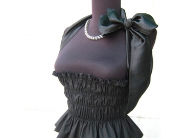 Sale retail: Ceinture en satin noir - corset sur élastique avec ruban,