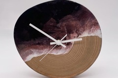  : Wood Slice x Purple Wave Epoxy Resin Clock