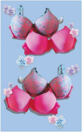 2 for Price of One - Solid and Print Pink lace Bras On hangers