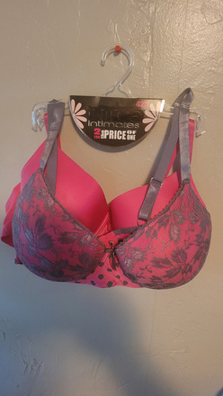 2 for Price of One - Solid and Print Pink lace Bras On hangers