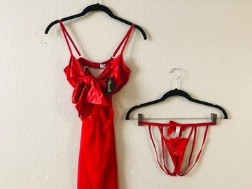 Selling: Mapalé 2-in-1 Babydoll + 2-piece Bra and Panty Set (Red, S/M)