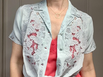 Selling: NWT Vintage Silk Embroidered Button-down