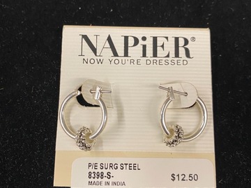 Liquidation/Wholesale Lot: 50 pairs-Napier Sterling Silver Finish Hoop Earrings-$1.99 pr