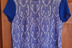 Selling: Kate Sylvester Blue & White Print Linen Silk Top