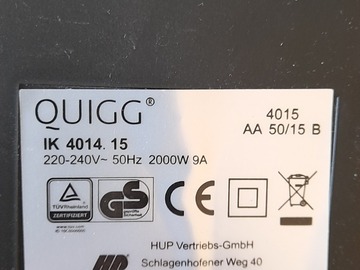 À donner: Taque induction QUIGG IK 4014 15