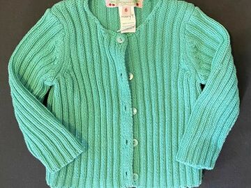 Selling with online payment: Bonpoint 6 M Baby Cardigan Sweater Teal Green Cotton Ribbed Infan