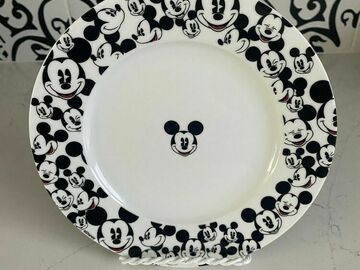 Selling with online payment: NEW DISNEY All Over MICKEY MOUSE Faces Salad Plate 8"  Black & Wh