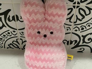 Selling with online payment: Peeps 10" Marshmallow Bunny Rabbit Pink Chevron Plush Stuffed Ani