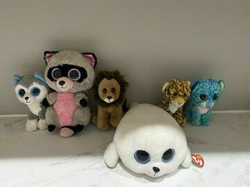 Selling with online payment: Ty Beanie Boos 6" Lot of 4 Beanie Boos 2 9" Cecil Leona Spotty Sl