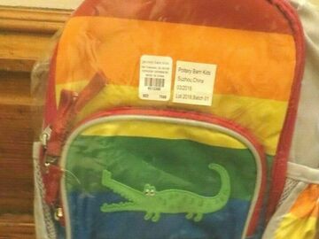 Selling with online payment: Pottery barn Stripe BACKPACK Alligator Bag rainbow school patch b