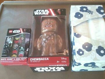 Selling with online payment: $68 Pottery Barn CHEWBACCA Star Wars Toy + Lego Watch + 2 Figures