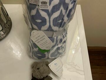 Selling with online payment: $69  Pottery barn IKAT LUXE  baby blanket + Teddy Bear rattle nur