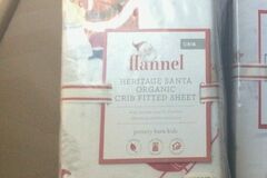 Selling with online payment: Pottery Barn kid Organic Santa Heritage CRIB TODDLER bed SHEET ho