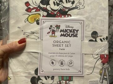 Selling with online payment: Pottery Barn Mickey Mouse TWIN SHEET SET holiday Christmas disney