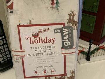 Selling with online payment: Pottery Barn Toddler Crib Sheet Santa holiday Christmas Rudolph s