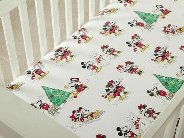 Selling with online payment: Pottery Barn Mickey Mouse CRIB TODDLER bed SHEET holiday Christma