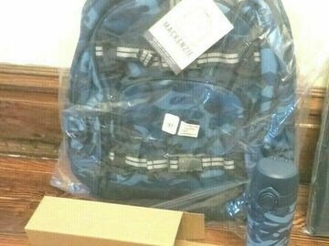 Selling with online payment: Pottery barn SET LARGE Tech BACKPACK + Water bottle Blue Camo Ska
