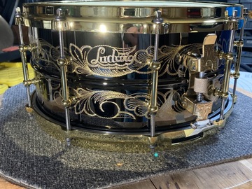 VIP Member: Ludwig 100th Anniversary engraved snare drum w brass hardware.