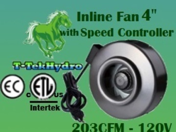 Post Now: T-TekHydro Inline Fan 4″ 203CFM W/Speed Controller