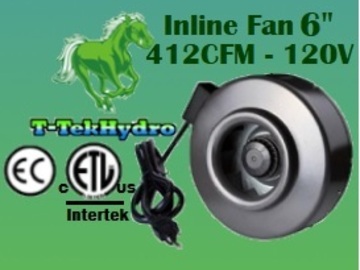 Post Now: T-TekHydro Inline Fan 6″ 412CFM