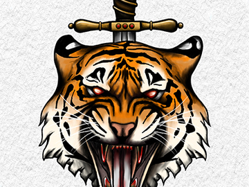 Tattoo design: Neo trad tiger & dagger 