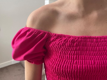 For Sale: Puff Sleeve Pink Milkmaid Top 