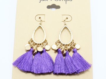 Liquidation/Wholesale Lot: Dozen New Gold Earrings with Purple Tassels #E1412-12