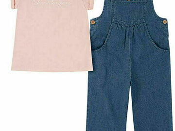 Selling with online payment: Calvin Klein Girls S/S Rose 2pc Overall Set Size 2T 3T 4T 4 5 6 6