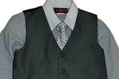 Selling with online payment: James Morgan Boys White Printed Shirt 4pc Gray Suit Pant Set Size