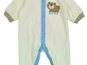 Selling with online payment: Gerber Infant Boys Off White & Blue Bear Coverall Size 0/3M