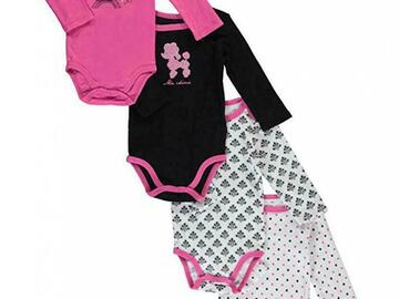 Selling with online payment: Absorba Infant Girls Pink & Black 4 Pack L/S Bodysuits Size 0/3M 