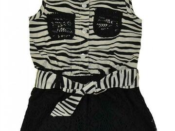 Selling with online payment: Pinkhouse Toddler/Little Girls Black Zebra Print Laced Romper 4T 
