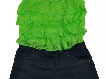 Selling with online payment: Pinkhouse Girls Lime Ruffled Lace & Chambray Romper Size 4 6X $24