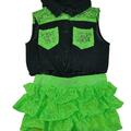 Selling with online payment: Pinkhouse Girls Chambray & Lime Laced Tier Ruffled Romper Size 7/