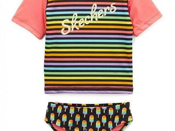 Selling with online payment: Skechers Infant Girls Multi Color S/S Rashguard Swim Set Size 12M