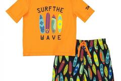 Selling with online payment: Skechers Boys Orange Two-Piece Rashguard Swim Set Size 2T 3T 4T 4