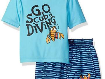 Selling with online payment: Kiko & Max Infant Boys Blue Two-Piece Rashguard Swim Set Size 3/6