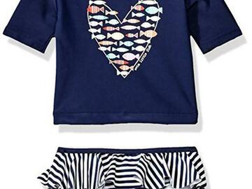 Selling with online payment: Kiko & Max Infant Girls Navy Star Rashguard Swim Set Size 3/6M 6/