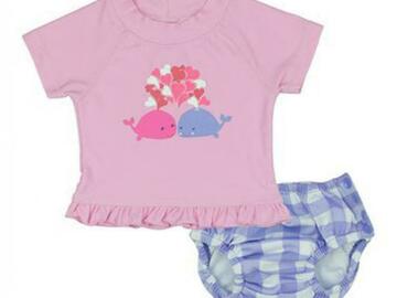 Selling with online payment: Kiko & Max Infant Girls Pink Whale 2pc Rashguard Swim Set Size S 