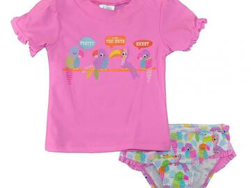 Selling with online payment: Kiko & Max Infant Girls Pink Tucan Rashguard Swim Set Size 3/6M 6