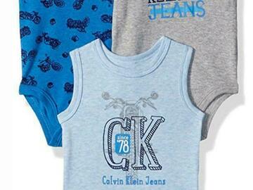 Selling with online payment: Calvin Klein Infant Boys Blue 3pc Sleeveless Bodysuits Size 0/3M 